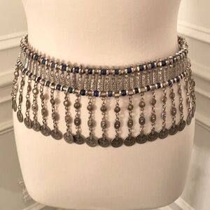 Festival Lapis and Pewter Coin Belt